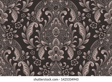 Vector damask seamless pattern element. Classical luxury old fashioned damask ornament, royal victorian seamless texture for wallpapers, textile, wrapping. Exquisite floral baroque template.