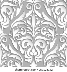 Vector damask seamless pattern element. Elegant luxury texture for wallpapers, backgrounds and page fill. 3D elements with shadows and highlights. Paper cut.