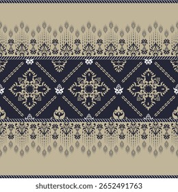 Elemento de padrão sem costura damask de vetor. Ornamento damask clássico de luxo antigo, textura real vitoriana sem emenda para papéis de parede, têxtil, envoltório. Modelo de barroco floral requintado.