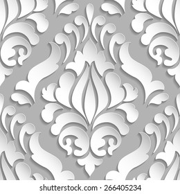 Vector damask seamless pattern element. Elegant luxury texture for wallpapers, backgrounds and page fill. 3D elements with shadows and highlights. Paper cut.