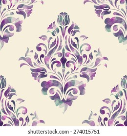 Vector damask seamless pattern element with abstract colored triangles. Elegant luxury texture for wallpapers, backgrounds and page fill.