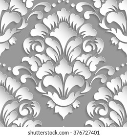 Vector damask seamless pattern element. Elegant luxury texture for wallpapers, backgrounds and page fill. 3D elements with shadows and highlights. Paper cut.