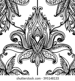 Vector damask seamless pattern element. Classical luxury old fashioned damask ornament, royal victorian seamless texture for wallpapers, textile, wrapping.  Coloring book for kids and adults.