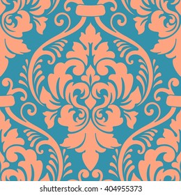 Vector damask seamless pattern element. Classical luxury old fashioned damask ornament, royal Victorian seamless texture for wallpapers, textile, wrapping. Exquisite floral baroque template.