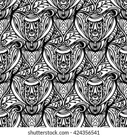 Vector damask seamless pattern element. Classical luxury old fashioned damask ornament, royal victorian seamless texture for wallpapers, textile, wrapping. Coloring book for kids and adults.