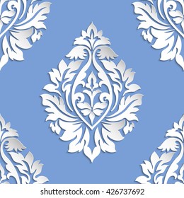 Vector damask seamless pattern element. Elegant luxury texture for wallpapers, backgrounds and page fill. 3D elements with shadows and highlights. Paper cut.