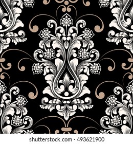 Vector damask seamless pattern element. Classical luxury old fashioned damask ornament, royal victorian seamless texture for wallpapers, textile, wrapping. Exquisite floral baroque template.