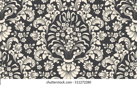 Vector damask seamless pattern element. Classical luxury old fashioned damask ornament, royal victorian seamless texture for wallpapers, textile, wrapping. Exquisite floral baroque template.