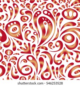 Vector damask seamless pattern. Exquisite baroque template with red and beige doodles.