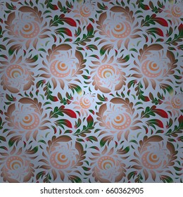 Vector damask seamless pattern in red and green colors. Classical luxury old fashioned ornament, royal victorian seamless texture for wallpapers, textile, wrapping. Exquisite doodle baroque template.