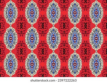Vector damask seamless pattern. Victorian style Wallpaper. Tribal ethnic vector textures. Seamless pattern in Aztec style. Folk embroidery. Indian, Mexican rug. African carpet. Hand drawn, not AI