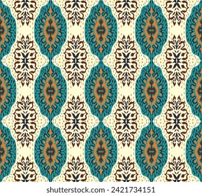 Vector damask seamless pattern. Victorian style Wallpaper. Tribal ethnic vector textures. Seamless pattern in Aztec style. Folk embroidery. Indian, Mexican rug. African carpet. Hand drawn, not AI