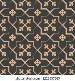 Vector damask seamless retro pattern background polygon star cross frame leaf flower. Elegant luxury brown tone design for wallpapers, backdrops and page fill.