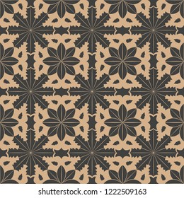 Vector damask seamless retro pattern background curve star cross botanic garden flower frame. Elegant luxury brown tone design for wallpapers, backdrops and page fill.