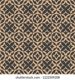 Vector damask seamless retro pattern background round curve cross leaf frame kaleidoscope. Elegant luxury brown tone design for wallpapers, backdrops and page fill.