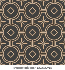 Vector damask seamless retro pattern background round curve cross frame line. Elegant luxury brown tone design for wallpapers, backdrops and page fill.