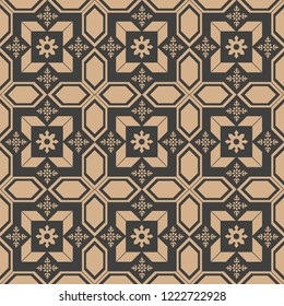 Vector damask seamless retro pattern background polygon geometry cross frame flower. Elegant luxury brown tone design for wallpapers, backdrops and page fill.