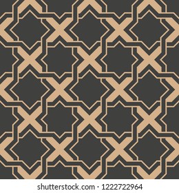 Vector damask seamless retro pattern background spiral vortex star cross frame chain. Elegant luxury brown tone design for wallpapers, backdrops and page fill.