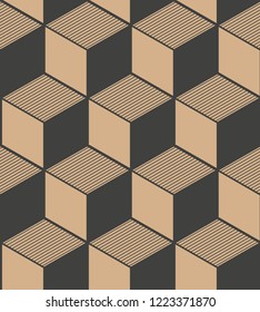 Vector damask seamless retro pattern background 3D cubic square box cross line. Elegant luxury brown tone design for wallpapers, backdrops and page fill.