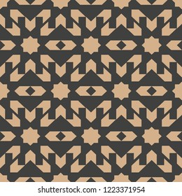 Vector damask seamless retro pattern background geometry polygon star cross kaleidoscope. Elegant luxury brown tone design for wallpapers, backdrops and page fill.