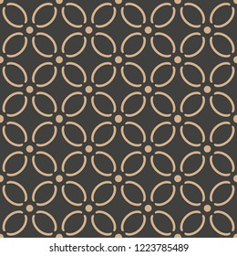 Vector damask seamless retro pattern background round curve cross dot flower. Elegant luxury brown tone design for wallpapers, backdrops and page fill.