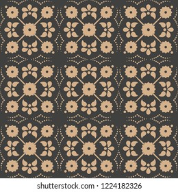 Vector damask seamless retro pattern background curve cross round dot line frame flower. Elegant luxury brown tone design for wallpapers, backdrops and page fill.