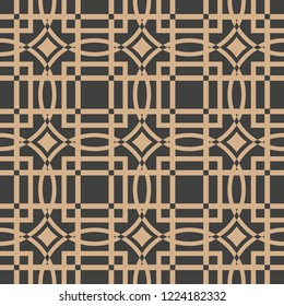 Vector damask seamless retro pattern background square curve cross check frame line. Elegant luxury brown tone design for wallpapers, backdrops and page fill.