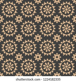 Vector damask seamless retro pattern background oriental round cross flower kaleidoscope. Elegant luxury brown tone design for wallpapers, backdrops and page fill.