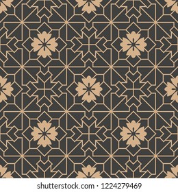 Vector damask seamless retro pattern background polygon star geometry cross frame line flower. Elegant luxury brown tone design for wallpapers, backdrops and page fill.