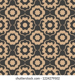 Vector damask seamless retro pattern background curve spiral cross frame line flower. Elegant luxury brown tone design for wallpapers, backdrops and page fill.
