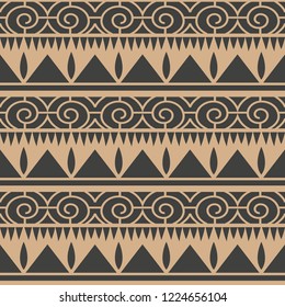 Vector damask seamless retro pattern background aboriginal round vortex spiral cross frame line. Elegant luxury brown tone design for wallpapers, backdrops and page fill.