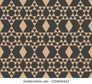 Vector damask seamless retro pattern background polygon geometry triangle cross frame check. Elegant luxury brown tone design for wallpapers, backdrops and page fill.