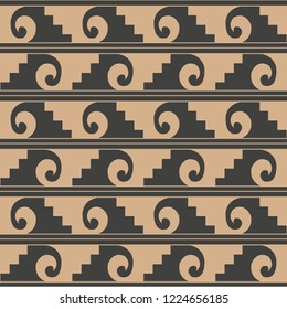 Vector damask seamless retro pattern background spiral vortex curve wave cross sawtooth frame line. Elegant luxury brown tone design for wallpapers, backdrops and page fill.