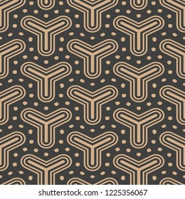 Vector damask seamless retro pattern background triangle geometry cross dot frame line. Elegant luxury brown tone design for wallpapers, backdrops and page fill.