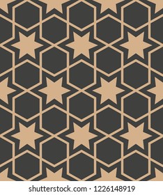 Vector damask seamless retro pattern background star geometry cross frame. Elegant luxury brown tone design for wallpapers, backdrops and page fill.