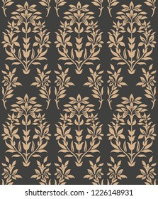 Vector damask seamless retro pattern background botanic garden nature plant leaf flower. Elegant luxury brown tone design for wallpapers, backdrops and page fill.