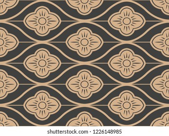 Vector damask seamless retro pattern background oriental curve cross frame line flower. Elegant luxury brown tone design for wallpapers, backdrops and page fill.