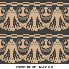 Vector damask seamless retro pattern background botanic garden curve cross plant flower frame line. Elegant luxury brown tone design for wallpapers, backdrops and page fill.