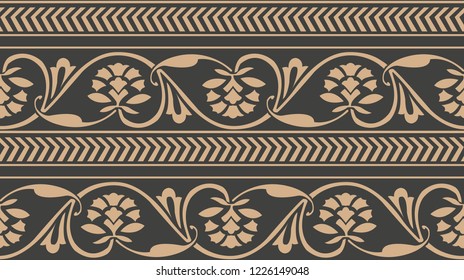 Vector damask seamless retro pattern background spiral curve cross leaf frame vine flower. Elegant luxury brown tone design for wallpapers, backdrops and page fill.