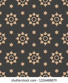 Vector damask seamless retro pattern background star cross flower kaleidoscope. Elegant luxury brown tone design for wallpapers, backdrops and page fill.