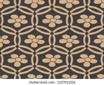 Vector damask seamless retro pattern background round curve cross frame chain flower. Elegant luxury brown tone design for wallpapers, backdrops and page fill.