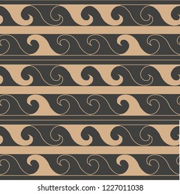 Vector damask seamless retro pattern background spiral vortex cross wave frame line. Elegant luxury brown tone design for wallpapers, backdrops and page fill.