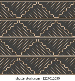 Vector damask seamless retro pattern background spiral curve wave cross frame line. Elegant luxury brown tone design for wallpapers, backdrops and page fill.