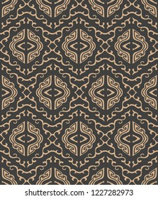 Vector damask seamless retro pattern background spiral oriental curve cross frame chain crest lattice. Elegant luxury brown tone design for wallpapers, backdrops and page fill.