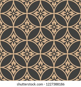 Vector damask seamless retro pattern background oriental round cross frame chain flower. Elegant luxury brown tone design for wallpapers, backdrops and page fill.