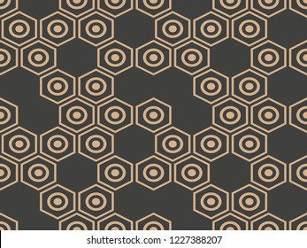 Vector damask seamless retro pattern background polygon geometry cross honeycomb frame chain. Elegant luxury brown tone design for wallpapers, backdrops and page fill.