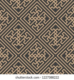 Vector damask seamless retro pattern background oriental spiral check cross lattice tracery frame line. Elegant luxury brown tone design for wallpapers, backdrops and page fill.