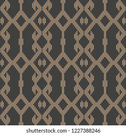 Vector damask seamless retro pattern background mosaic pixel polygon check geometry cross frame chain line. Elegant luxury brown tone design for wallpapers, backdrops and page fill.