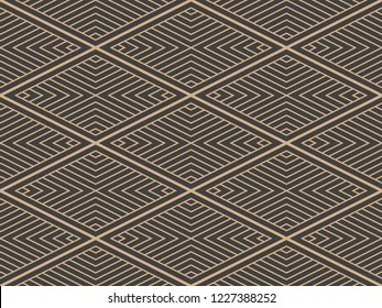 Vector damask seamless retro pattern background check geometry square cross frame line. Elegant luxury brown tone design for wallpapers, backdrops and page fill.