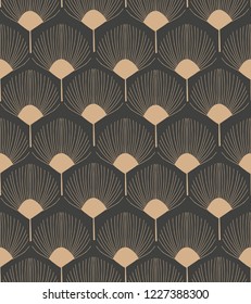 Vector damask seamless retro pattern background botanic garden fan shape flower plant. Elegant luxury brown tone design for wallpapers, backdrops and page fill.